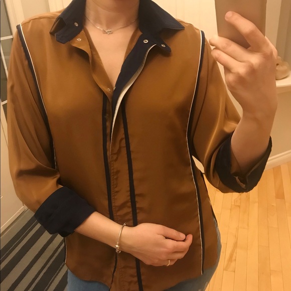 Ginger color-navy blue Silk shirt - Picture 1 of 5